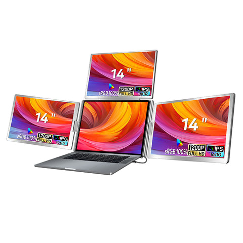 Top Flip 180° Trifold 360° Rotation 3 Display LCD Monitor Extender 14 Inch Compatible With 12-17'' M2, M3 Mac