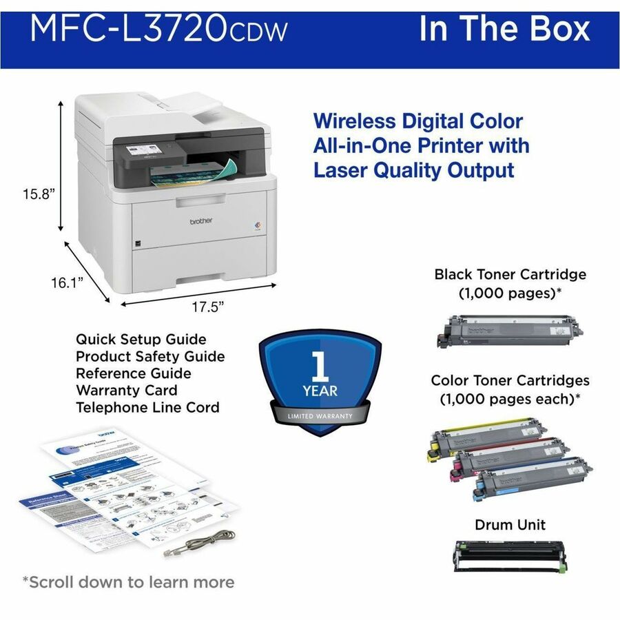 Brother MFC-L3720CDW Wireless Digital Color All-in-One Printer