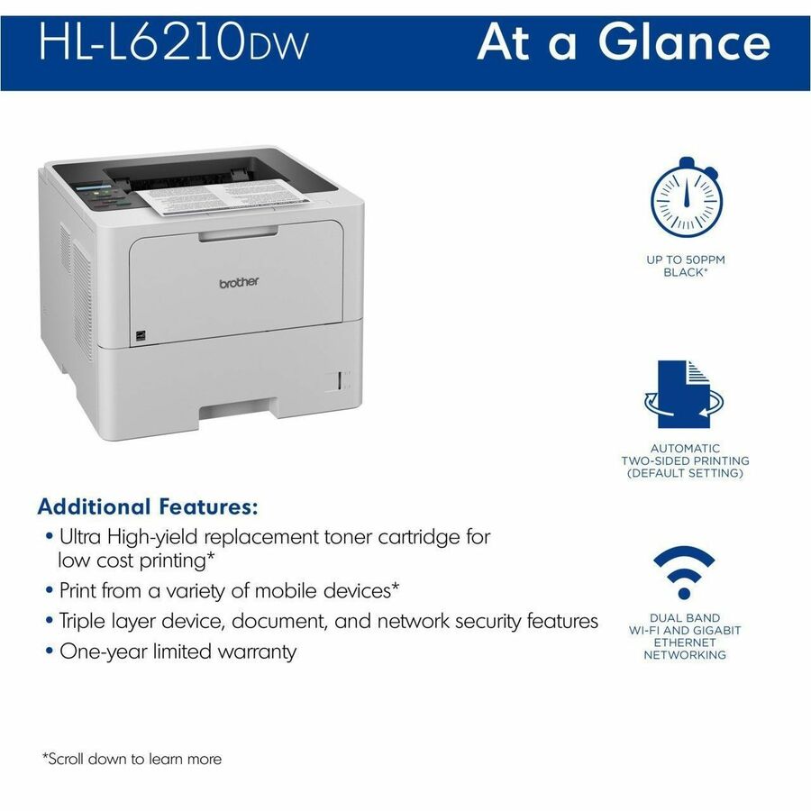 Brother HL-L6210DW Business Monochrome Laser Printer