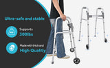 Folding Walker With Wheels, Lightweight Folding Walker with 5" Silent Wheels - LIVINGbasics