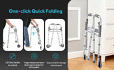 Folding Walker With Wheels, Lightweight Folding Walker with 5" Silent Wheels - LIVINGbasics