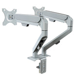 M22G Adjustable Dual Monitor Stand – Grey Gas Spring Arm Mount for 17–30" Screens