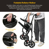 Folding 4-Wheel Rollator Walker With Seat and Storage Pouch, Supports Up to 300 lbs, Black