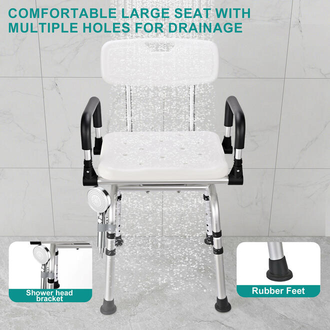 LIVINGbasics Adjustable 360° Swivel Shower Chair with Flip-Up Armrests