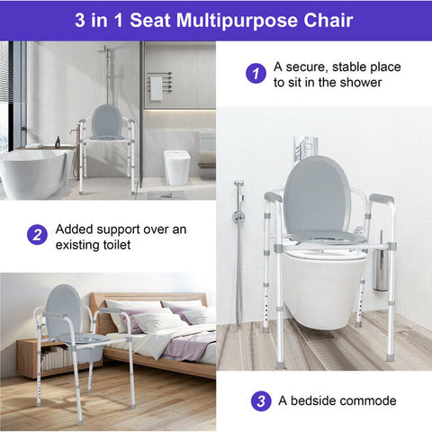 Commode Chair Aluminum alloy With Bucket Height Adjustable,Supports 300 lbs- LIVINGbasics