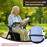 Folding 4-Wheel Rollator Walker With Seat and Storage Pouch, Supports Up to 300 lbs, Black