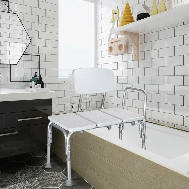 Transfer Bench for Tub, Bathtub Bench for Seniors, 5-Level Adjustable Height - LIVINGbasics