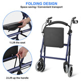 Four Wheel Walker Rollator With Fold Up Removable Back Support Soft Pad Seat - LIVINGbasics