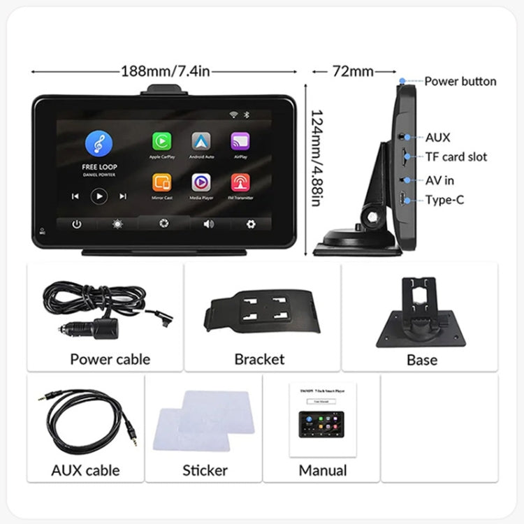 P703S 7 inch Wireless CarPlay Car Navigator Smart Driving Recorder ...